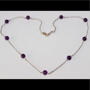 Vintage Sterling Silver Amethyst Cabochon Necklace